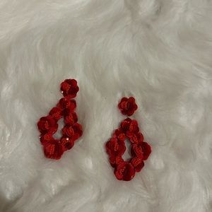Red floral beaded earrings